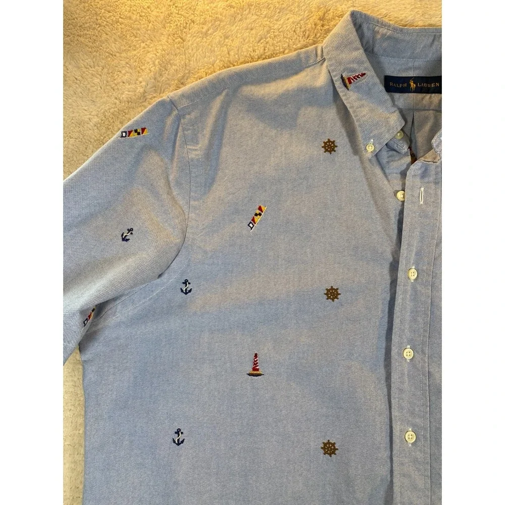 Polo Ralph Lauren Nautical Embroidery SZ XXL Button Up Shirt 100% Cotton